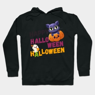 Happy Halloween Kitty - Cute Cat And Ghost Hoodie